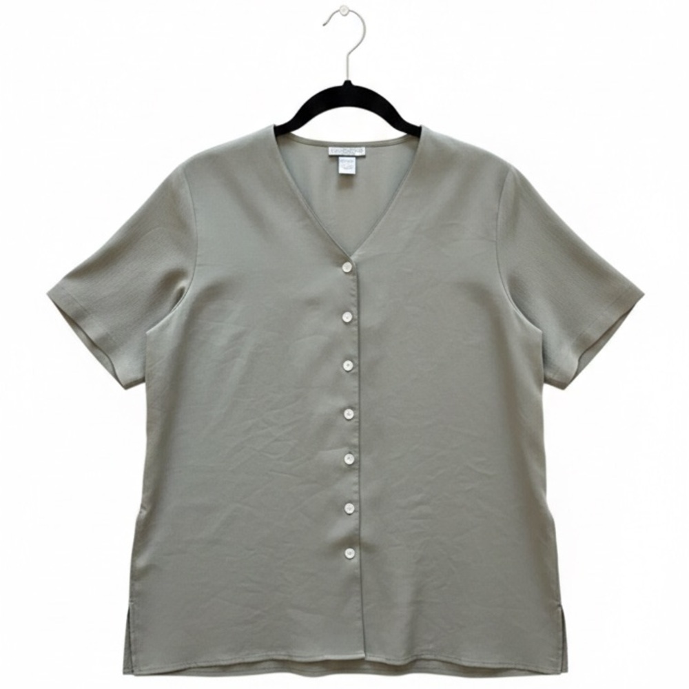 Notations Woman Olive Button-Down Blouse 1x